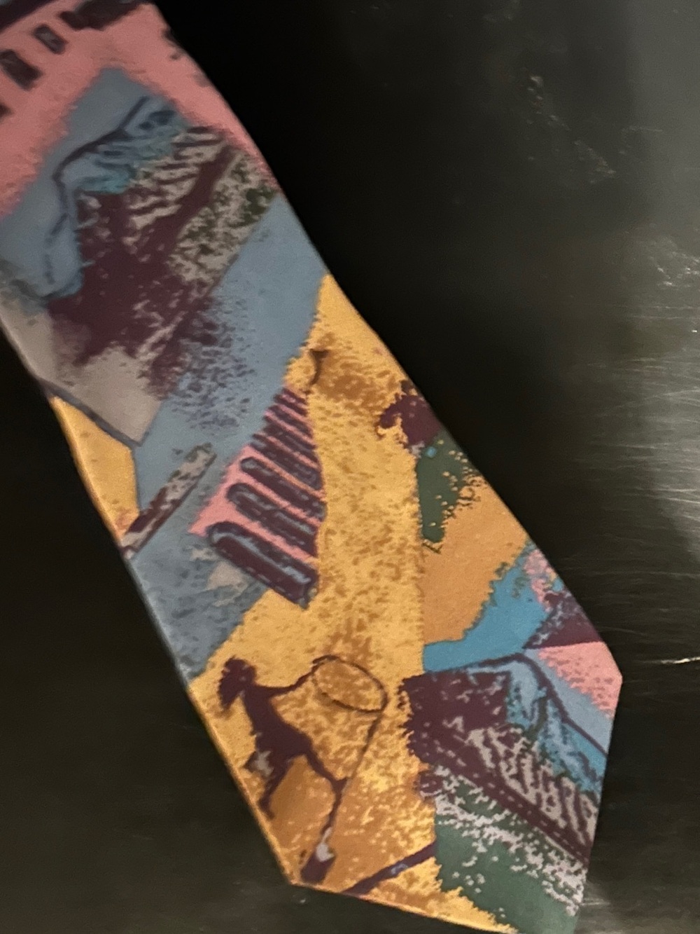 Liberty of London Vintage Silk Tie Abstract Print Purple Teal Designer 80s